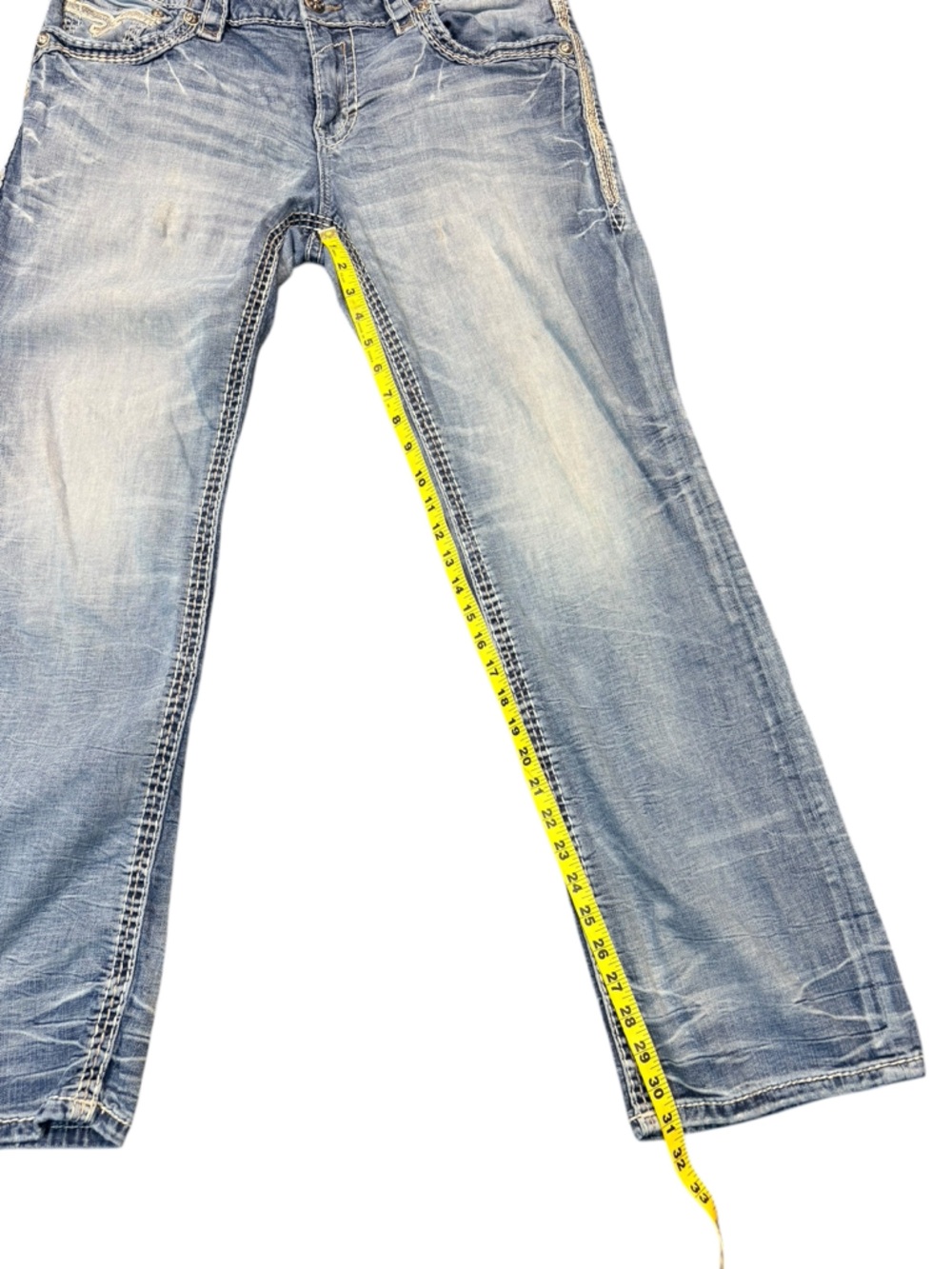 Rock Revival Jeans Men’s 36 Bootcut Distressed Lightwash Embroidered Edgy Y2K - Picture 8 of 14